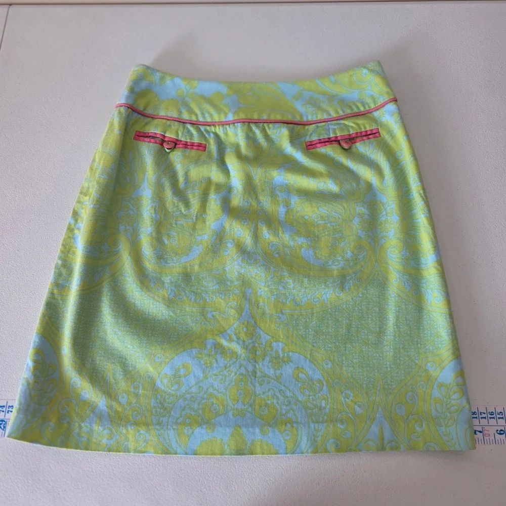 Andrea Becker Pencil Skirt Women 10‎ Green Blue Paisley Preppy Retro Resort
